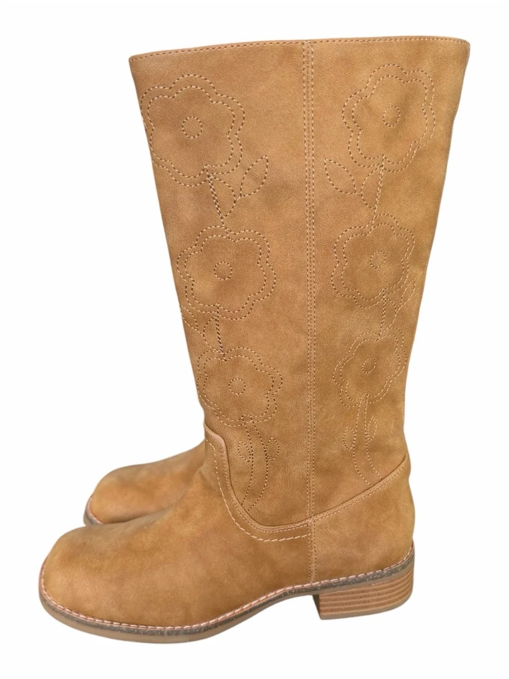 Steve Madden Tan Suede Floral Knee-High Kids Boots